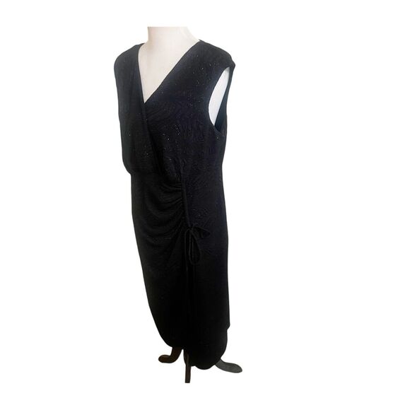 Alfani Faux Wrap Dress Ruched Black Metallic Sparkly Midi Plus Size 16W Holiday - Picture 3 of 15